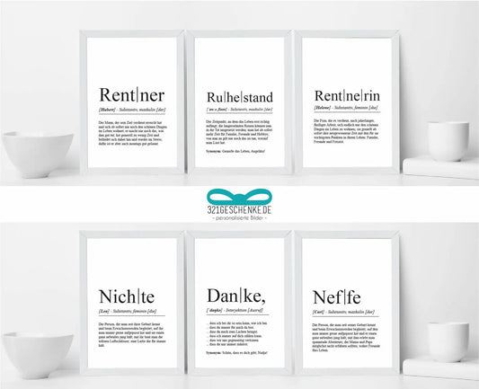 Brandneue Definitions-Poster ab sofort hier bei uns 🎀, “Schenken macht Freude…”
Wir haben für euch noch sechs weitere Definitions-Poster in unserem Sortiment aufgenommen, die ebenfalls personalisiert auf euch abgestimmt werden können. Sowohl die Definiti