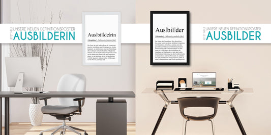 Neue Definitionsposter bei uns: AUSBILDER & AUSBILDERIN, Entdecke jetzt unsere 2 neuen Definitionsbilder in unserem Shop!, Copyright: 321geschenke.de