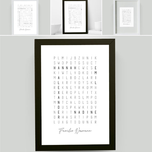 Das personalisierte Namensposter „Kreuzworträtsel“ für die ganze Familie