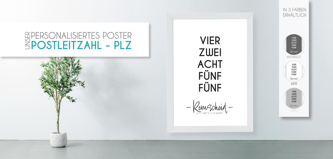 Die Lieblingsstadt auf einem Poster - mal anders! --> Postleitzahlenposter, Verwandle euren Lieblingsort mit den Angaben der Postleitzahl zu einem wahren Hingucker!, Copyright: 321geschenke.de