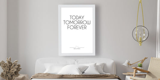 Das neue Liebesposter: TODAY-TOMORROW-FOREVER, Das schlichte Design überzeugt durch seine ausdrucksstarken Wörter und zeigt eure wahre Liebe zueinander., Copyright: 321geschenke.de