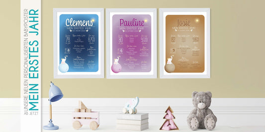 Das Meilensteinposter "Mein erstes Jahr", Haltet mit diesem Bild die Einschnitte im ersten Baby Lebensjahr für immer fest., Copyright: 321geschenke.de