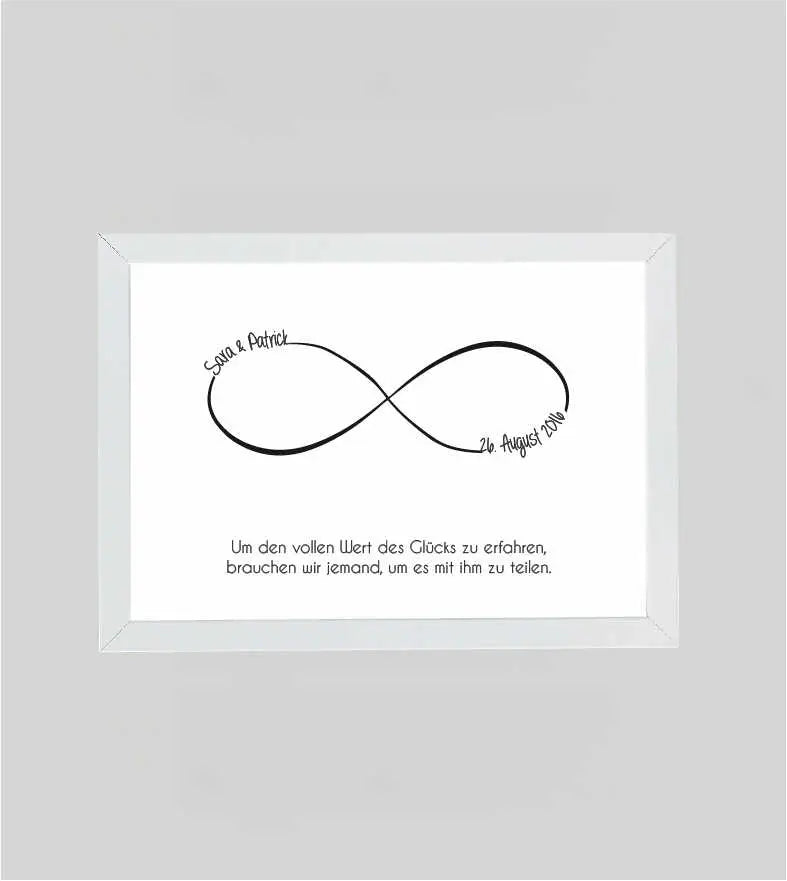 Personalisiertes Hochzeitsgeschenk, Bild mit dem Zeichen der Unendlichkeit, Ein Hochzeitsgeschenk zu finden ist immer schwierig. Finden wir gar nicht!, Copyright: 321geschenke.de