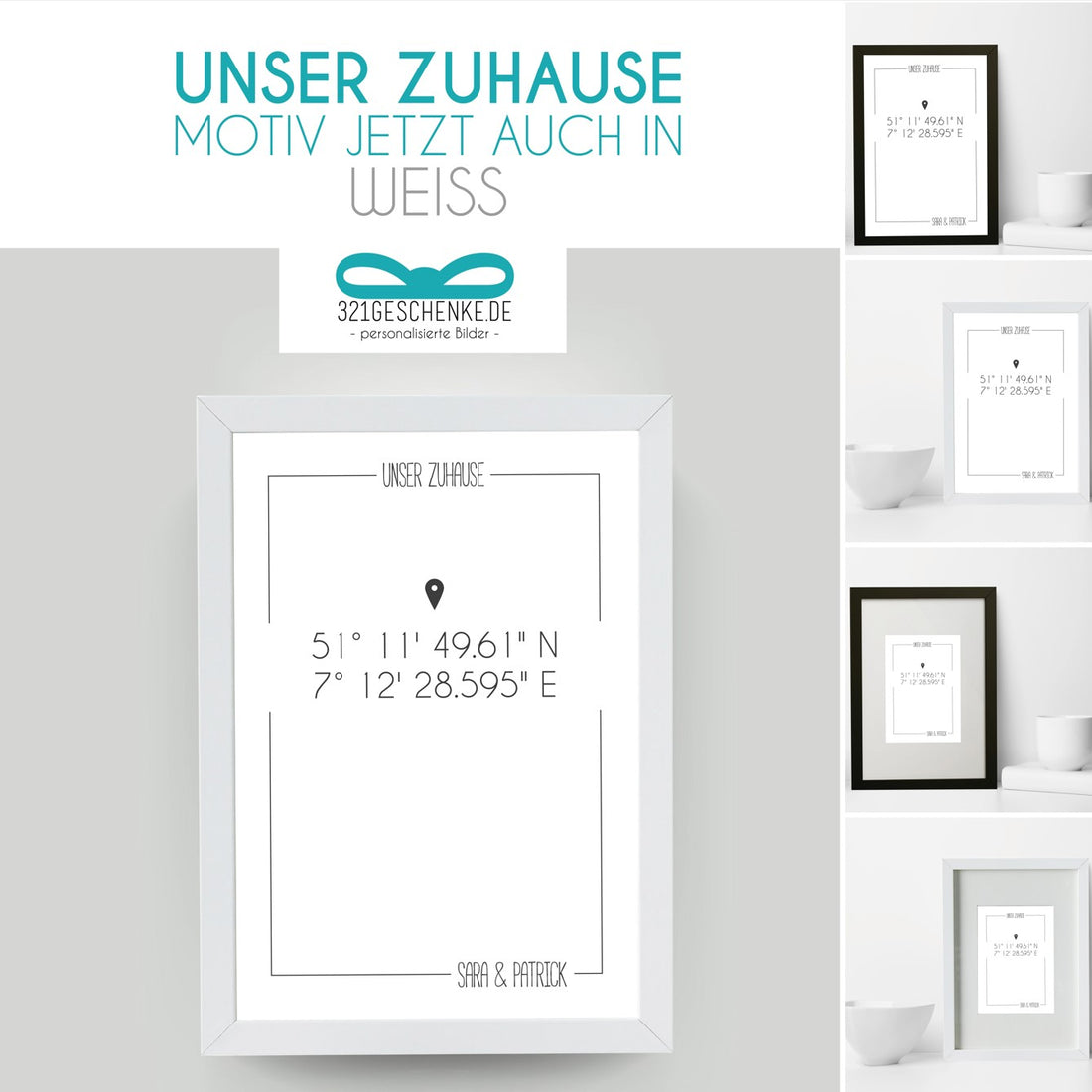 Unser personalisiertes “ZUHAUSE” Bild ab sofort auch in Weiß!