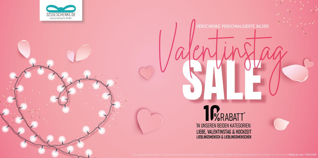 Unsere Rabatt-Aktion zum VALENTINSTAG💝, Erhalte in unserem Shop auf ausgewählte personalisierten Produkte mit dem Code: V-DAY 10% Rabatt*., Copyright: 321geschenke.de