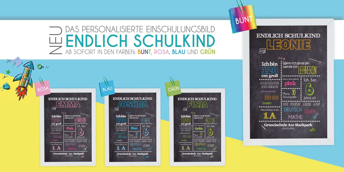 Unser personalisiertes Meilensteinposter jetzt in 4 Farben erhältlich!, Entdecke das perfekte Geschenk zur Einschulung!, Copyright: 321geschenke.de