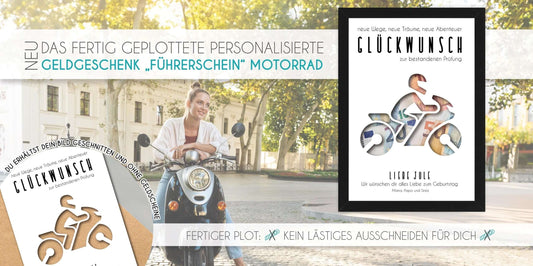 Entdecke unser neues Geldgeschenk: Perfekt zum bestandenen Motorrad-Führerschein, Copyright: 321geschenke.de