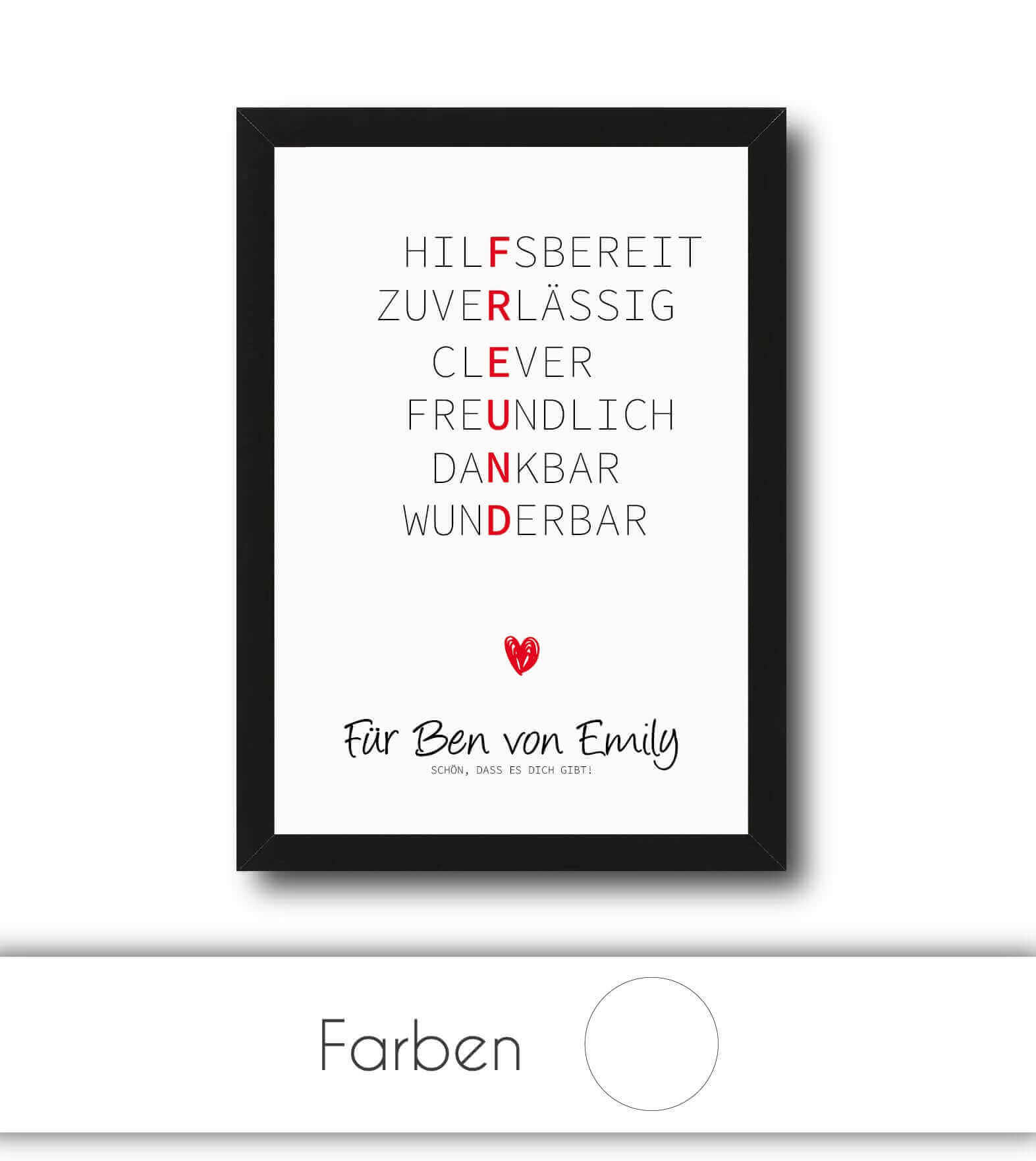 Personalisiertes "Wörterposter" - Freund, Bildgröße: 13x18cm, DIN A4, DIN A3, Bilderrahmen: Ohne Bilderrahmen, Bilderrahmen weiß, Bilderrahmen schwarz, Bilderrahmen weiß mit Passepartout, Bilderrahmen schwarz mit Passepartout, Copyright: 321geschenke.de