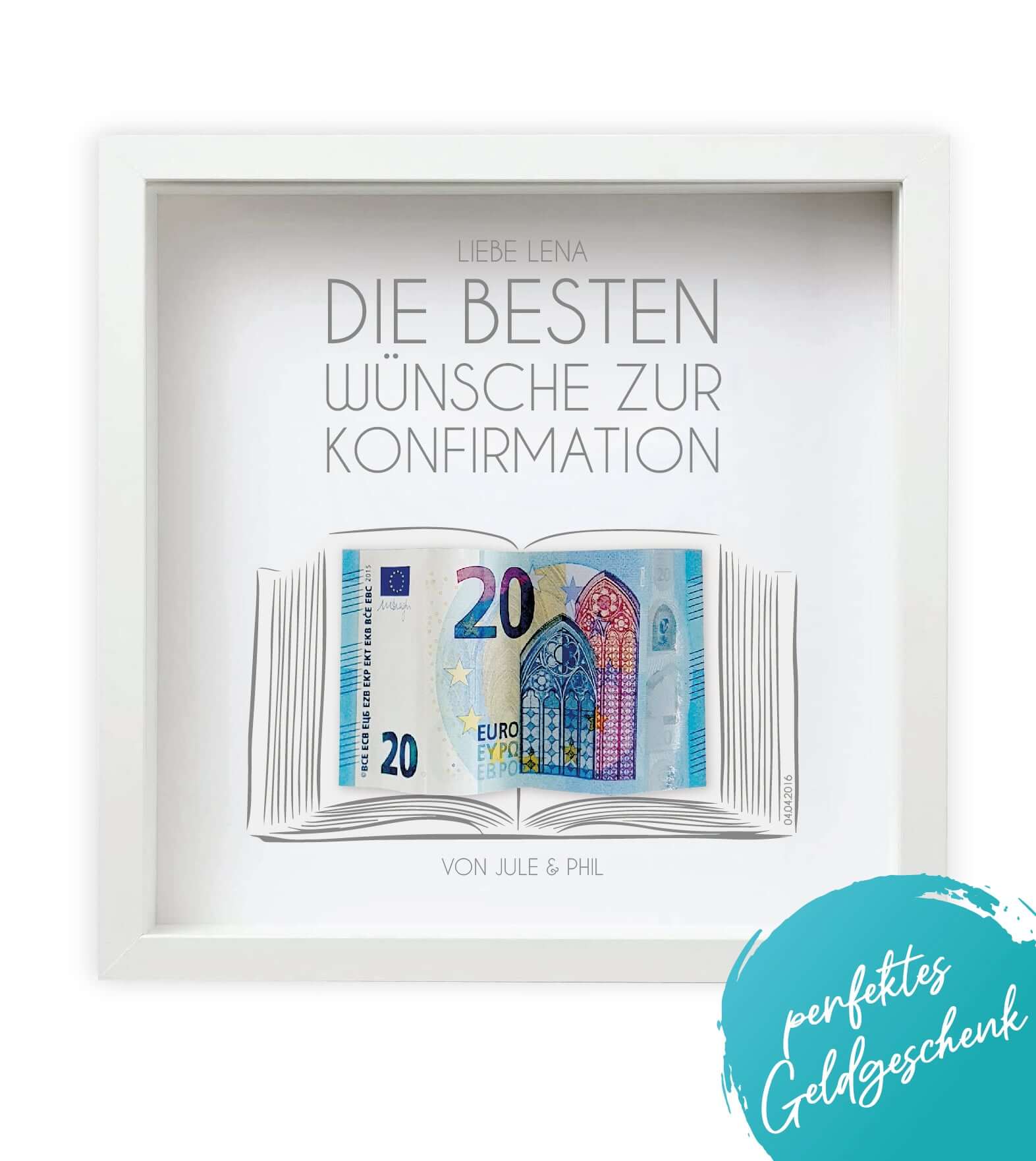 Geldgeschenk "offenes Buch" zur Kommunion / Konfirmation / Firmung Bildgröße: 25x25cm, Bilderrahmen: Ohne Bilderrahmen, Bilderrahmen weiß, Bilderrahmen schwarz, Copyright: 321geschenke.de