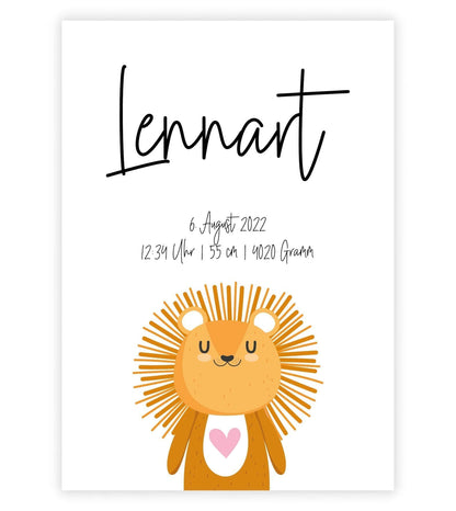 Affiche de naissance personnalisée "ANIMAL MOTIV avec coeur"