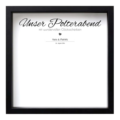 Personalisiertes Bild „Unser Polterabend”, Bildgröße: 25x25cm, Bilderrahmen: Bilderrahmen schwarz ohne Passepartout, Copyright: 321geschenke.de