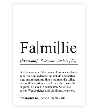 Tableau personnalisé "Définition" - FAMILLE