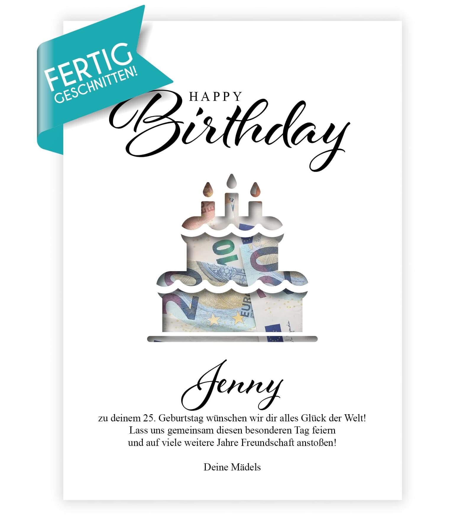 Geldgeschenk "GEBURTSTAG", konturgeschnitten, Bildgröße: 13x18cm, DIN A4, DIN A3, Bilderrahmen: ohne Bilderrahmen, Bilderrahmen weiß, Bilderrahmen schwarz, Bilderrahmen weiß mit Passepartout, Bilderrahmen schwarz mit Passepartout, Copyright: 321geschenke.