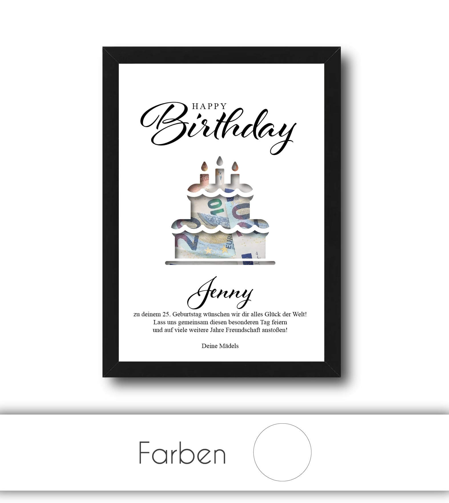 Geldgeschenk "GEBURTSTAG", konturgeschnitten, Bildgröße: 13x18cm, DIN A4, DIN A3, Bilderrahmen: ohne Bilderrahmen, Bilderrahmen weiß, Bilderrahmen schwarz, Bilderrahmen weiß mit Passepartout, Bilderrahmen schwarz mit Passepartout, Copyright: 321geschenke.