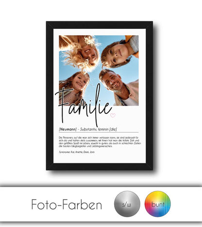 Personalisiertes Foto-Poster "FAMILIE" mit Definition, Bildgröße: 13x18cm, DIN A4, DIN A3, Bilderrahmen: Ohne Bilderrahmen, Bilderrahmen weiß, Bilderrahmen schwarz, Bilderrahmen weiß mit Passepartout, Bilderrahmen schwarz mit Passepartout, Copyright: 321g