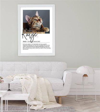 Anwendungsbild_Personalisiertes Foto-Poster "Katze" mit Definition, Bildgröße: 13x18cm, DIN A4, DIN A3, Bilderrahmen: Ohne Bilderrahmen, Bilderrahmen weiß, Bilderrahmen schwarz, Bilderrahmen weiß mit Passepartout, Bilderrahmen schwarz mit Passepartout, Co