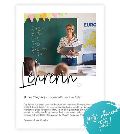 Personalisiertes Foto-Poster "LEHRERIN" mit Definition, Bildgröße: 13x18cm, DIN A4, DIN A3, Bilderrahmen: Ohne Bilderrahmen, Bilderrahmen weiß, Bilderrahmen schwarz, Bilderrahmen weiß mit Passepartout, Bilderrahmen schwarz mit Passepartout, Copyright: 321