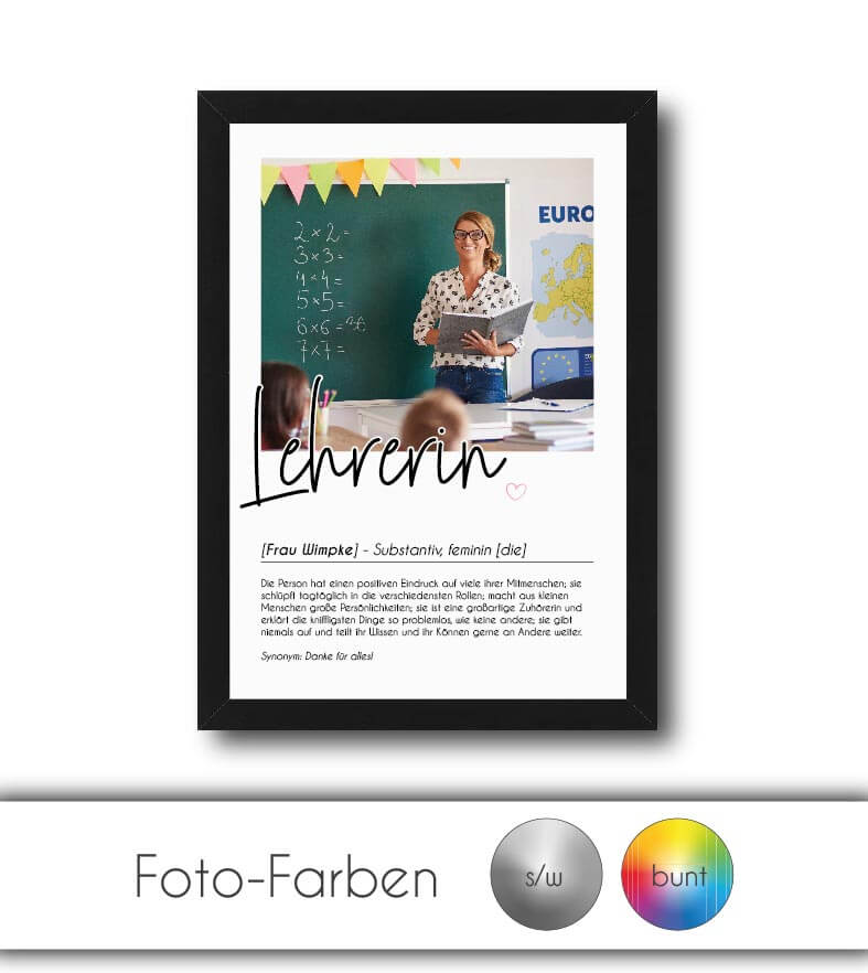 Personalisiertes Foto-Poster "LEHRERIN" mit Definition, Bildgröße: 13x18cm, DIN A4, DIN A3, Bilderrahmen: Ohne Bilderrahmen, Bilderrahmen weiß, Bilderrahmen schwarz, Bilderrahmen weiß mit Passepartout, Bilderrahmen schwarz mit Passepartout, Copyright: 321