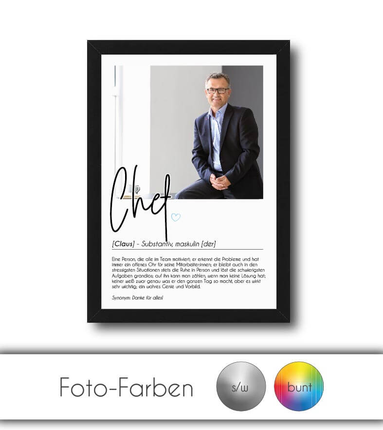 Personalisiertes Foto-Poster "Chef" mit Definition, Bildgröße: 13x18cm, DIN A4, DIN A3, Bilderrahmen: Ohne Bilderrahmen, Bilderrahmen weiß, Bilderrahmen schwarz, Bilderrahmen weiß mit Passepartout, Bilderrahmen schwarz mit Passepartout, Copyright: 321gesc