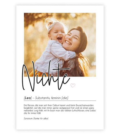 Personalisiertes Foto-Poster "Nichte" mit Definition, Bildgröße: 13x18cm, DIN A4, DIN A3, Bilderrahmen: Ohne Bilderrahmen, Bilderrahmen weiß, Bilderrahmen schwarz, Bilderrahmen weiß mit Passepartout, Bilderrahmen schwarz mit Passepartout, Copyright: 321ge