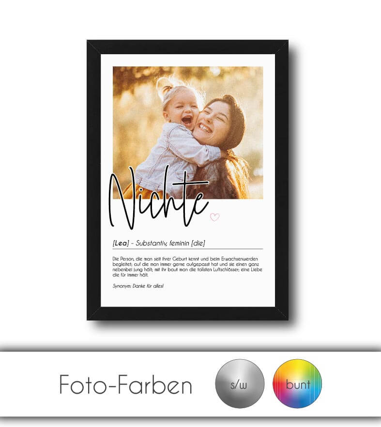 Personalisiertes Foto-Poster "Nichte" mit Definition, Bildgröße: 13x18cm, DIN A4, DIN A3, Bilderrahmen: Ohne Bilderrahmen, Bilderrahmen weiß, Bilderrahmen schwarz, Bilderrahmen weiß mit Passepartout, Bilderrahmen schwarz mit Passepartout, Copyright: 321ge