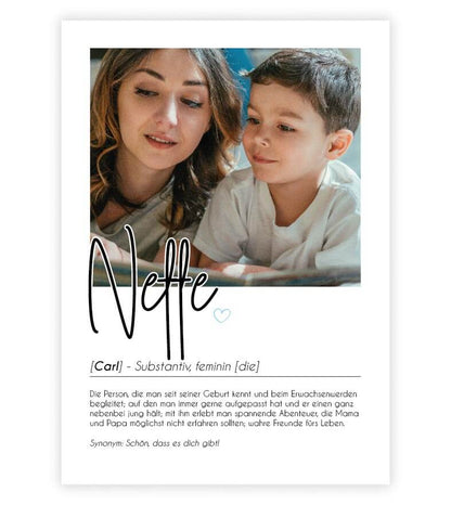 Personalisiertes Foto-Poster "Neffe" mit Definition, Bildgröße: 13x18cm, DIN A4, DIN A3, Bilderrahmen: Ohne Bilderrahmen, Bilderrahmen weiß, Bilderrahmen schwarz, Bilderrahmen weiß mit Passepartout, Bilderrahmen schwarz mit Passepartout, Copyright: 321ges