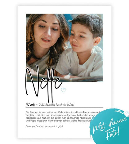 Personalisiertes Foto-Poster "Neffe" mit Definition, Bildgröße: 13x18cm, DIN A4, DIN A3, Bilderrahmen: Ohne Bilderrahmen, Bilderrahmen weiß, Bilderrahmen schwarz, Bilderrahmen weiß mit Passepartout, Bilderrahmen schwarz mit Passepartout, Copyright: 321ges