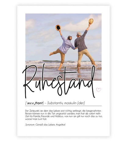 Personalisiertes Foto-Poster "Ruhestand" mit Definition, Bildgröße: 13x18cm, DIN A4, DIN A3, Bilderrahmen: Ohne Bilderrahmen, Bilderrahmen weiß, Bilderrahmen schwarz, Bilderrahmen weiß mit Passepartout, Bilderrahmen schwarz mit Passepartout, Copyright: 32