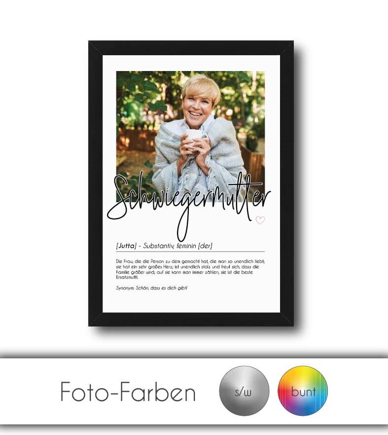 Personalisiertes Foto-Poster "Schwiegermutter" mit Definition, Bildgröße: 13x18cm, DIN A4, DIN A3, Bilderrahmen: Ohne Bilderrahmen, Bilderrahmen weiß, Bilderrahmen schwarz, Bilderrahmen weiß mit Passepartout, Bilderrahmen schwarz mit Passepartout, Copyrig