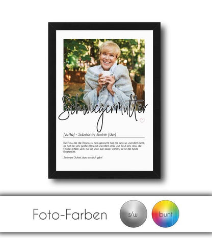 Personalisiertes Foto-Poster "Schwiegermutter" mit Definition, Bildgröße: 13x18cm, DIN A4, DIN A3, Bilderrahmen: Ohne Bilderrahmen, Bilderrahmen weiß, Bilderrahmen schwarz, Bilderrahmen weiß mit Passepartout, Bilderrahmen schwarz mit Passepartout, Copyrig