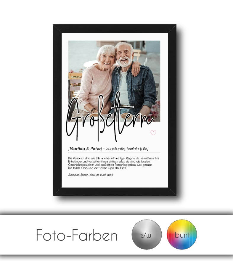 Personalisiertes Foto-Poster "Großeltern" mit Definition, Bildgröße: 13x18cm, DIN A4, DIN A3, Bilderrahmen: Ohne Bilderrahmen, Bilderrahmen weiß, Bilderrahmen schwarz, Bilderrahmen weiß mit Passepartout, Bilderrahmen schwarz mit Passepartout, Copyright: 3