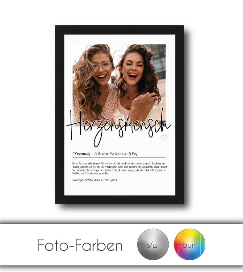 Personalisiertes Foto-Poster "Herzensmensch" mit Definition, Bildgröße: 13x18cm, DIN A4, DIN A3, Bilderrahmen: Ohne Bilderrahmen, Bilderrahmen weiß, Bilderrahmen schwarz, Bilderrahmen weiß mit Passepartout, Bilderrahmen schwarz mit Passepartout, Copyright