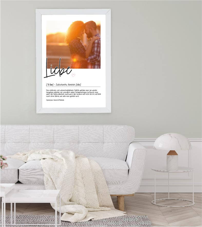 Anwendungsbild_Personalisiertes Foto-Poster "Liebe" mit Definition, Bildgröße: 13x18cm, DIN A4, DIN A3, Bilderrahmen: Ohne Bilderrahmen, Bilderrahmen weiß, Bilderrahmen schwarz, Bilderrahmen weiß mit Passepartout, Bilderrahmen schwarz mit Passepartout, Co