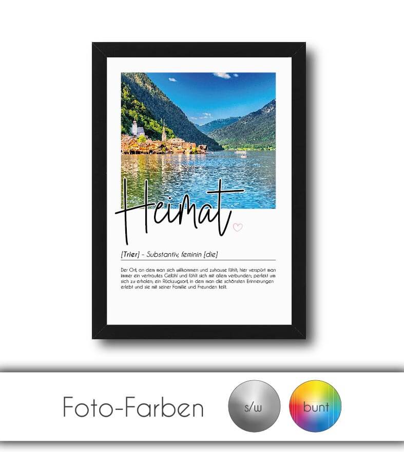 Personalisiertes Foto-Poster "Heimat" mit Definition, Bildgröße: 13x18cm, DIN A4, DIN A3, Bilderrahmen: Ohne Bilderrahmen, Bilderrahmen weiß, Bilderrahmen schwarz, Bilderrahmen weiß mit Passepartout, Bilderrahmen schwarz mit Passepartout, Copyright: 321ge