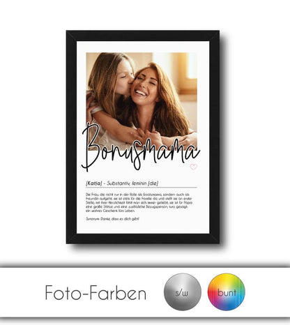 Personalisiertes Foto-Poster "Bonusmama" mit Definition, Bildgröße: 13x18cm, DIN A4, DIN A3, Bilderrahmen: Ohne Bilderrahmen, Bilderrahmen weiß, Bilderrahmen schwarz, Bilderrahmen weiß mit Passepartout, Bilderrahmen schwarz mit Passepartout, Copyright: 32