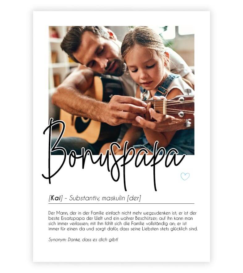 Personalisiertes Foto-Poster "Bonuspapa" mit Definition, Bildgröße: 13x18cm, DIN A4, DIN A3, Bilderrahmen: Ohne Bilderrahmen, Bilderrahmen weiß, Bilderrahmen schwarz, Bilderrahmen weiß mit Passepartout, Bilderrahmen schwarz mit Passepartout, Copyright: 32