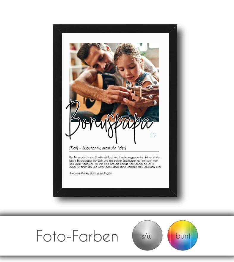 Personalisiertes Foto-Poster "Bonuspapa" mit Definition, Bildgröße: 13x18cm, DIN A4, DIN A3, Bilderrahmen: Ohne Bilderrahmen, Bilderrahmen weiß, Bilderrahmen schwarz, Bilderrahmen weiß mit Passepartout, Bilderrahmen schwarz mit Passepartout, Copyright: 32