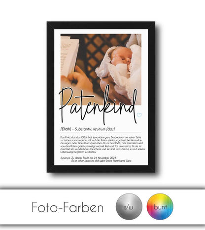 Personalisiertes Foto-Poster "Patenkind" mit Definition, Bildgröße: 13x18cm, DIN A4, DIN A3, Bilderrahmen: Ohne Bilderrahmen, Bilderrahmen weiß, Bilderrahmen schwarz, Bilderrahmen weiß mit Passepartout, Bilderrahmen schwarz mit Passepartout, Copyright: 32