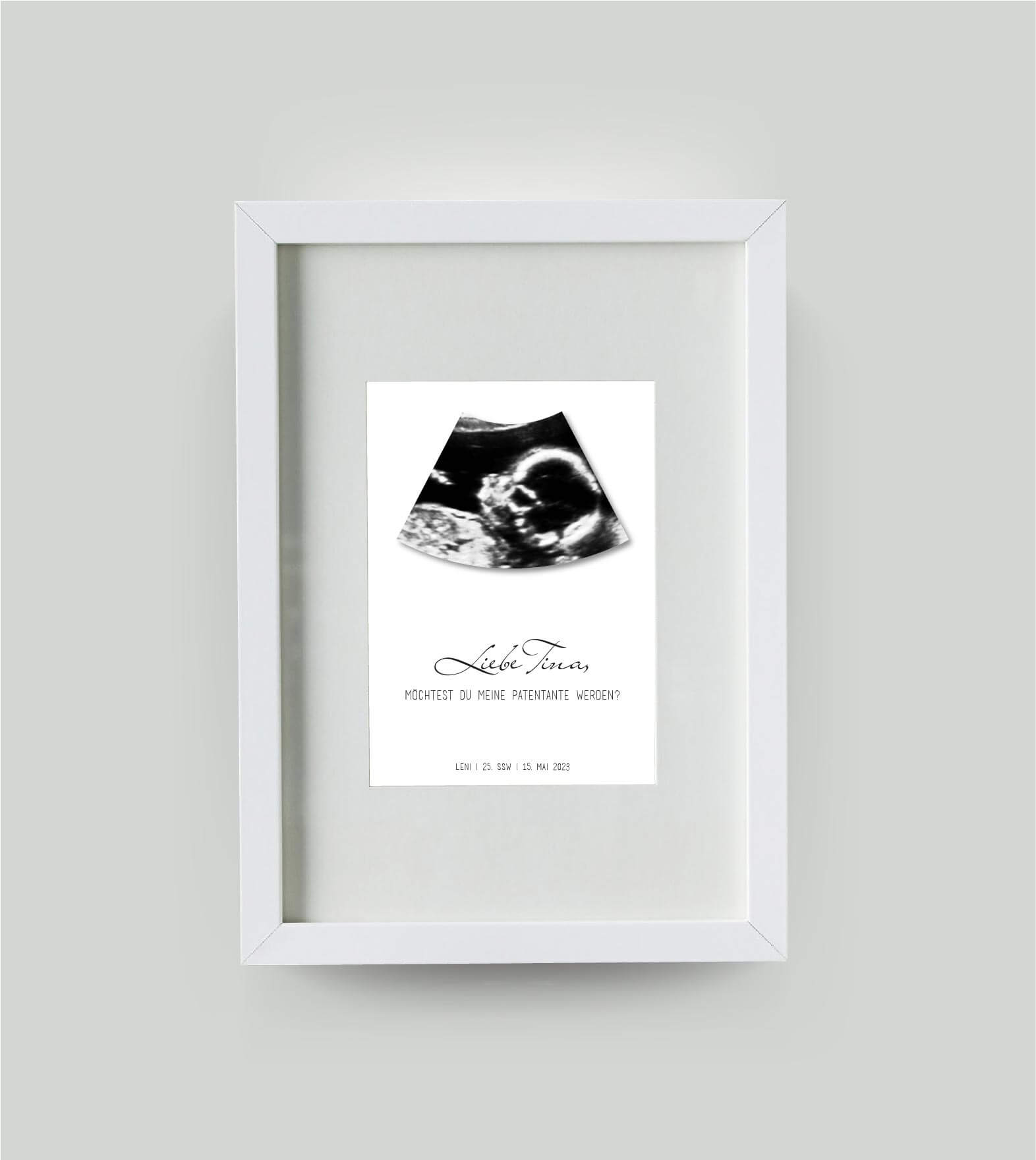 Personalisiertes Bild “Meine Patentante / Mein Patenonkel werden?”, Bildfarbe: Weiß, Bildgröße: 13x18cm, DIN A4, DIN A3, Bilderrahmen: Bilderrahmen weiß mit Passepartout, Copyright:321geschenke.de