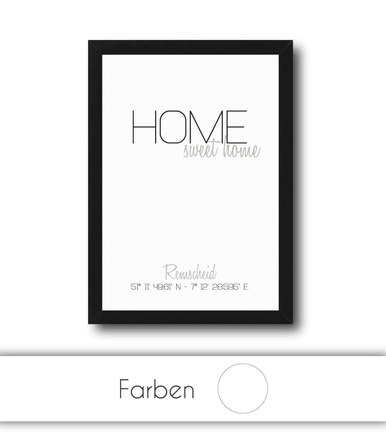 Personalisiertes Koordinatenbild “HOME sweet home”, Bildfarbe: Weiß, Copyright: 321geschenke.de