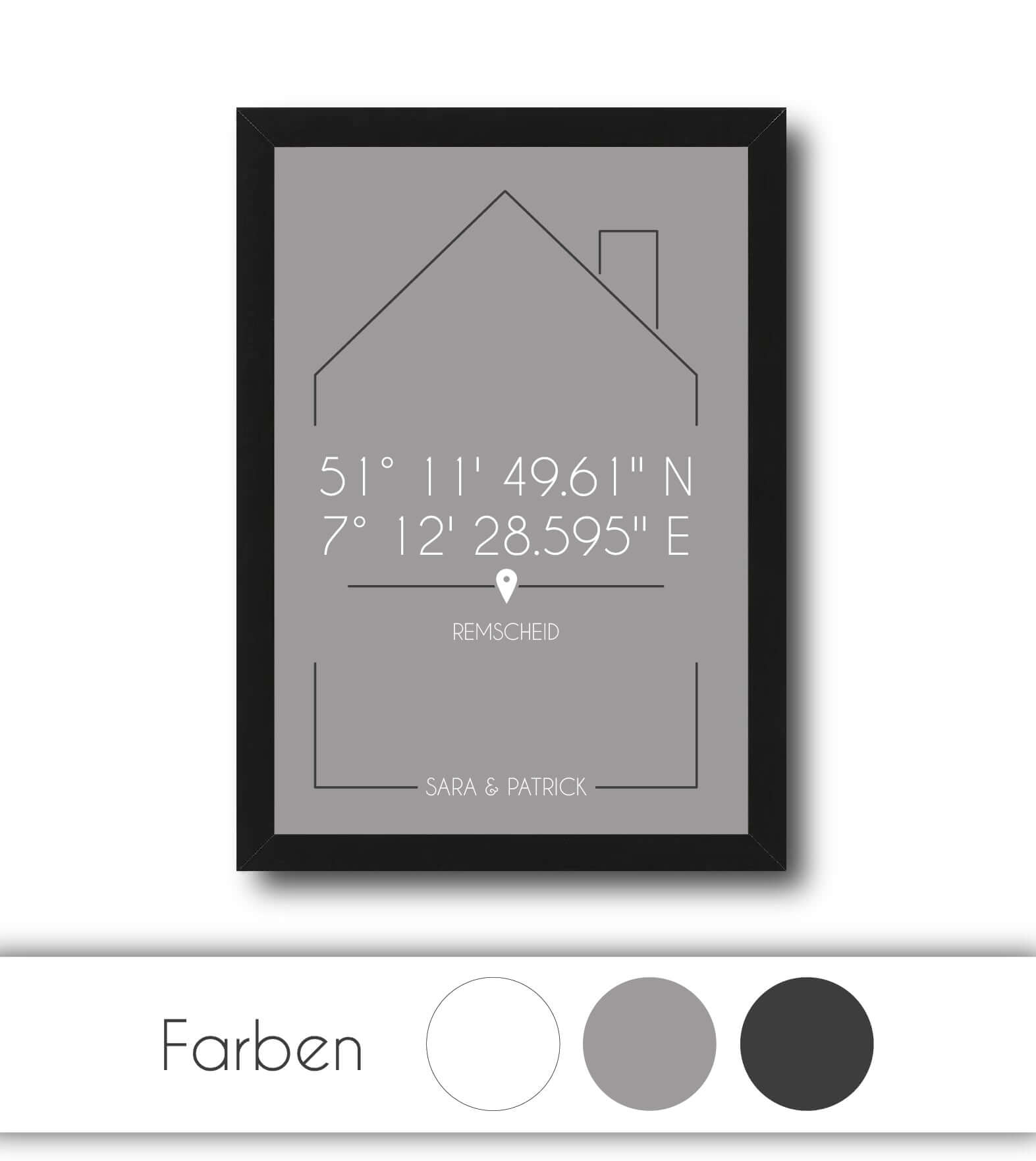 Personalisiertes Koordinatenbild “DAHEIM”, Bildfarbe: Anthrazit/Schwarz, Grau, Weiß, Bildgröße: 13x18cm, DIN A4, DIN A3, Bilderrahmen: Ohne Bilderrahmen, Bilderrahmen weiß ohne Passepartout, Bilderrahmen schwarz ohne Passepartout, Bilderrahmen weiß mit Passepartout, Bilderrahmen schwarz mit Passepartout, Copyright: 321geschenke.de