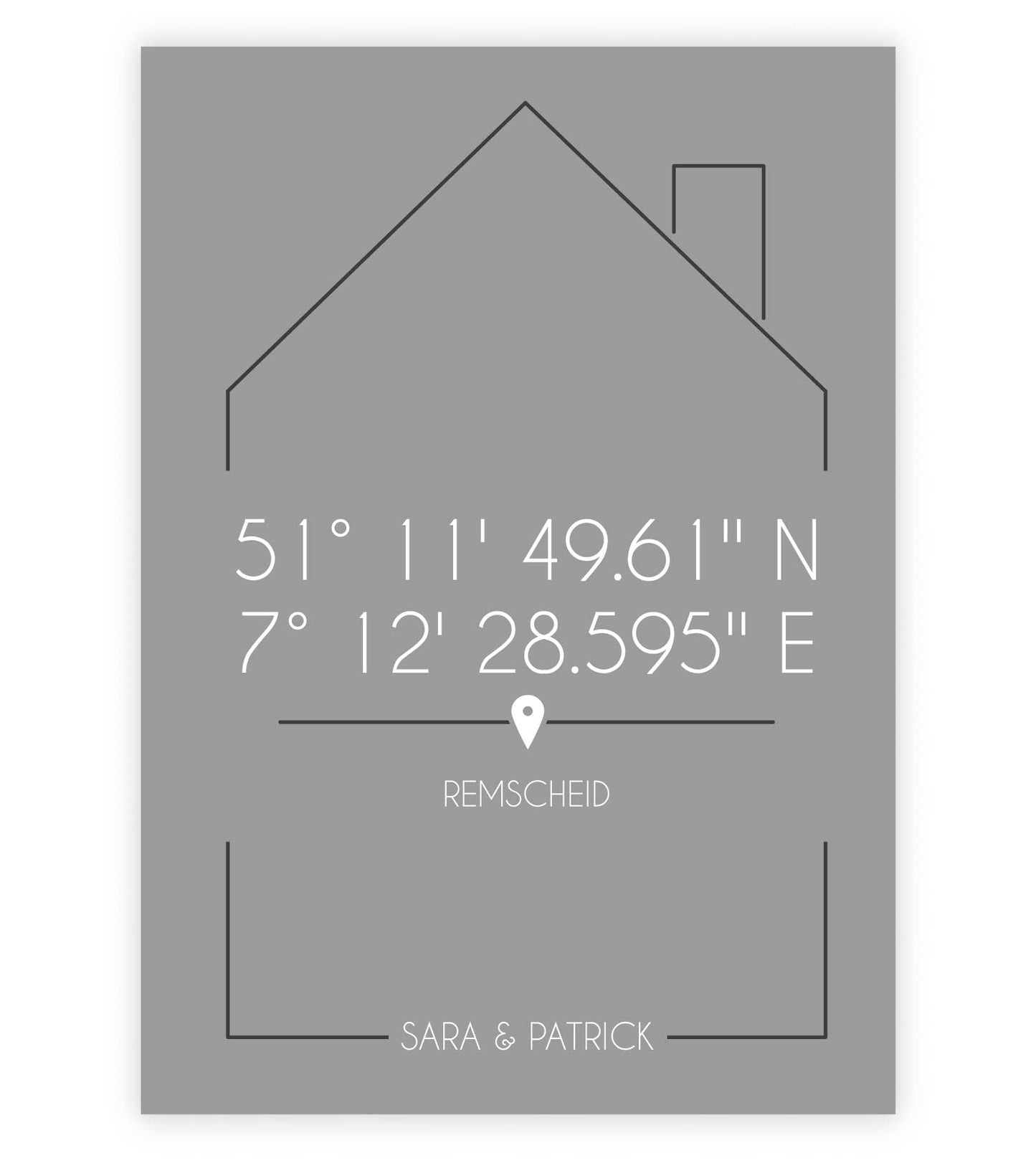 Personalisiertes Koordinatenbild “DAHEIM”, Bildfarbe: Grau, Bildgröße: 13x18cm, DIN A4, DIN A3, Bilderrahmen: Ohne Bilderrahmen, Copyright: 321geschenke.de