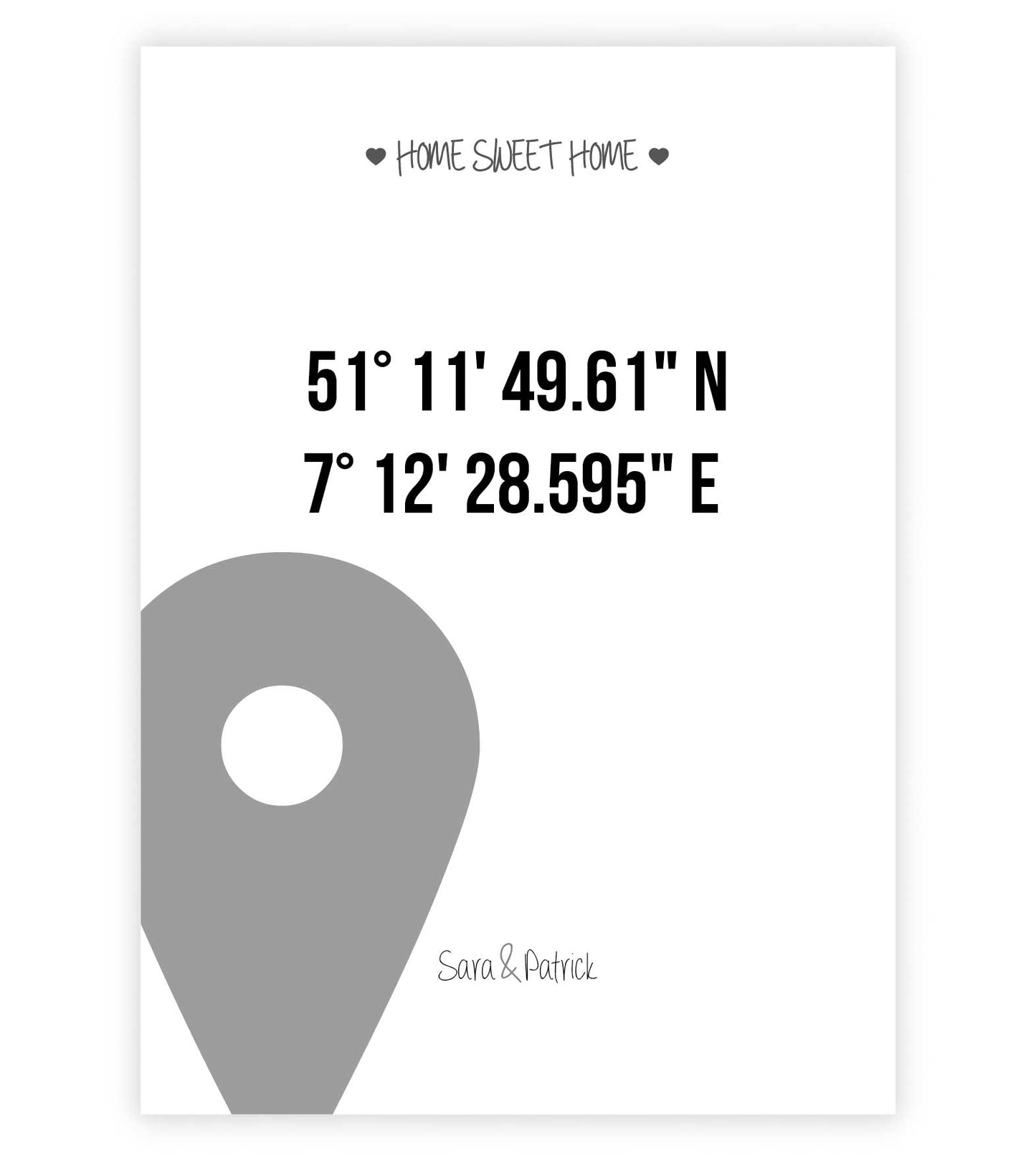 Personalisiertes Koordinaten Bild “ HOME SWEET HOME GPS”, Bildfarbe: Weiß, Bildgröße: 13x18cm, DIN A4, DIN A3, Bilderrahmen: Ohne Bilderrahmen, Copyright: 321geschenke.de