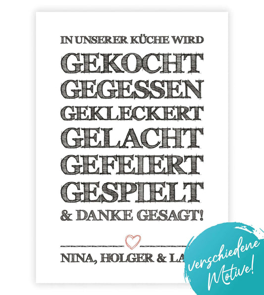 Personalisiertes Bild “In unserer Küche ….”, Variante: Variante 1, Variante 2, Bildgröße: 13x18cm, DIN A4, DIN A3, Bilderrahmen: Ohne Bilderrahmen, Bilderrahmen weiß ohne Passepartout, Bilderrahmen schwarz ohne Passepartout, Bilderrahmen weiß mit Passepartout, Bilderrahmen schwarz mit Passepartout, Copyright: 321geschenke.de