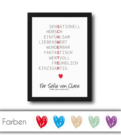 Personalisiertes Bild “Wörterposter SCHWESTER”, Bildgröße: 13x18cm, DIN A4, DIN A3, Bilderrahmen: Ohne Bilderrahmen, Bilderrahmen weiß ohne Passepartout, Bilderrahmen schwarz ohne Passepartout, Bilderrahmen weiß mit Passepartout, Bilderrahmen schwarz mit Passepartout, ,Copyright: 321geschenke.de