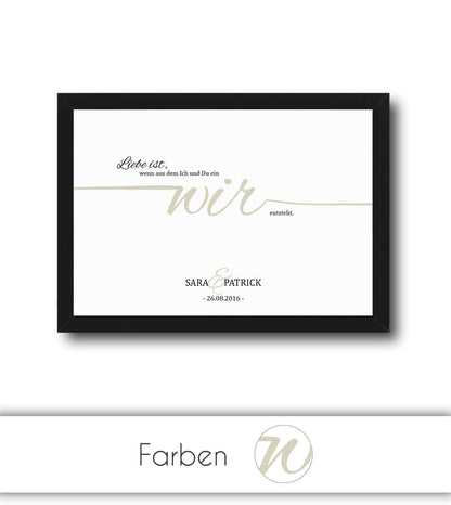 Personalisiertes Bild “Liebe ist... WIR”, Bildgröße: 13x18cm, DIN A4, DIN A3, Bilderrahmen: Ohne Bilderrahmen, Bilderrahmen weiß ohne Passepartout, Bilderrahmen schwarz ohne Passepartout, Bilderrahmen weiß mit Passepartout, Bilderrahmen schwarz mit Passepartout, Copyright: 321geschenke.de