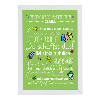 Personalisiertes Poster "Endlich Schule" Motivationssprüche, Bildfarbe: Grün, Bildgröße: 13x18cm, Bilderrahmen: Ohne Bilderrahmen, Copyright: 321geschenke.de