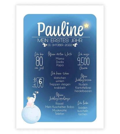 Personalisiertes Bild “Mein erstes Jahr”, Bildfarbe: blau, Bildgröße: 13x18cm, DIN A4, DIN A3, Bilderrahmen: Ohne Bilderrahmen, Copyright: 321geschenke.de
