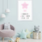 Anwendungsbild_Personalisiertes Babyposter “Geburtsanzeige Stern” in weiß/rosa & weiß/blau, Bildgröße: 13x18cm, DIN A4, DIN A3, 25x25cm, Bilderrahmen: Ohne Bilderrahmen, Bilderrahmen weiß ohne Passepartout, Bilderrahmen schwarz ohne Passepartout, Bilderrahmen weiß mit Passepartout, Bilderrahmen schwarz mit Passepartout, ,Copyright: 321geschenke.de