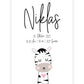 Personalisiertes Geburtsposter “ZEBRA mit Herz”, Motiv: Zebra, Bildgröße: 13x18cm, Bilderrahmen: Ohne Bilderrahmen, Copyright: 321geschenke.de Sonderanfertigung: Unsere Bilder nach euren Wünschen verändert.